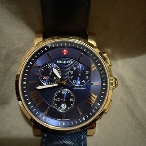 Michele Gold and Navy Sport Sail Chronograph Timepiece